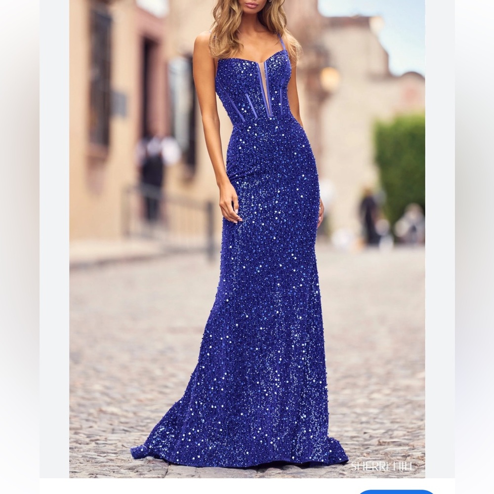STUNNING!!! Sherri Hill Blue Sequin Evening Gown